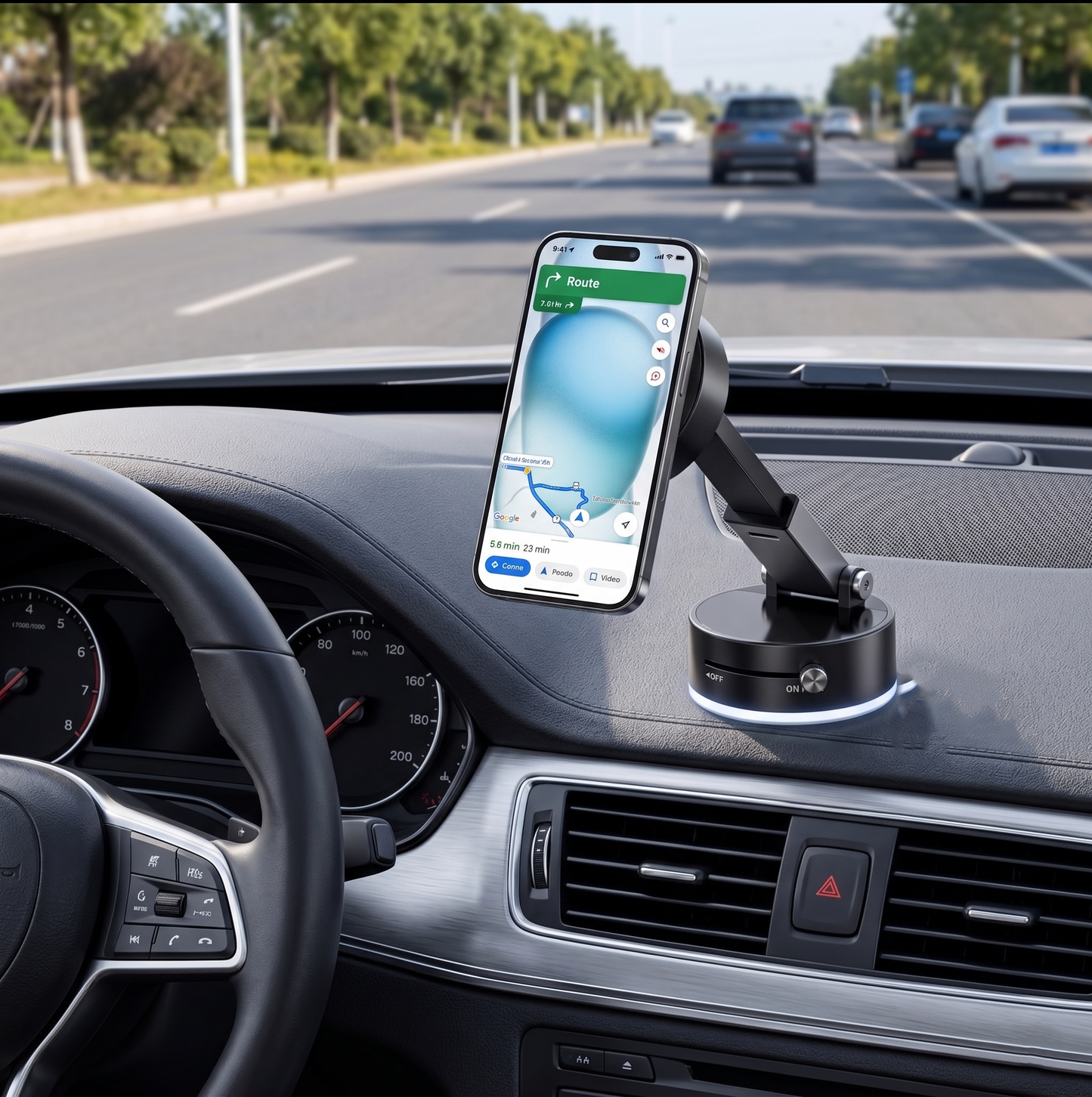 Soporte magnético para celular de auto.
